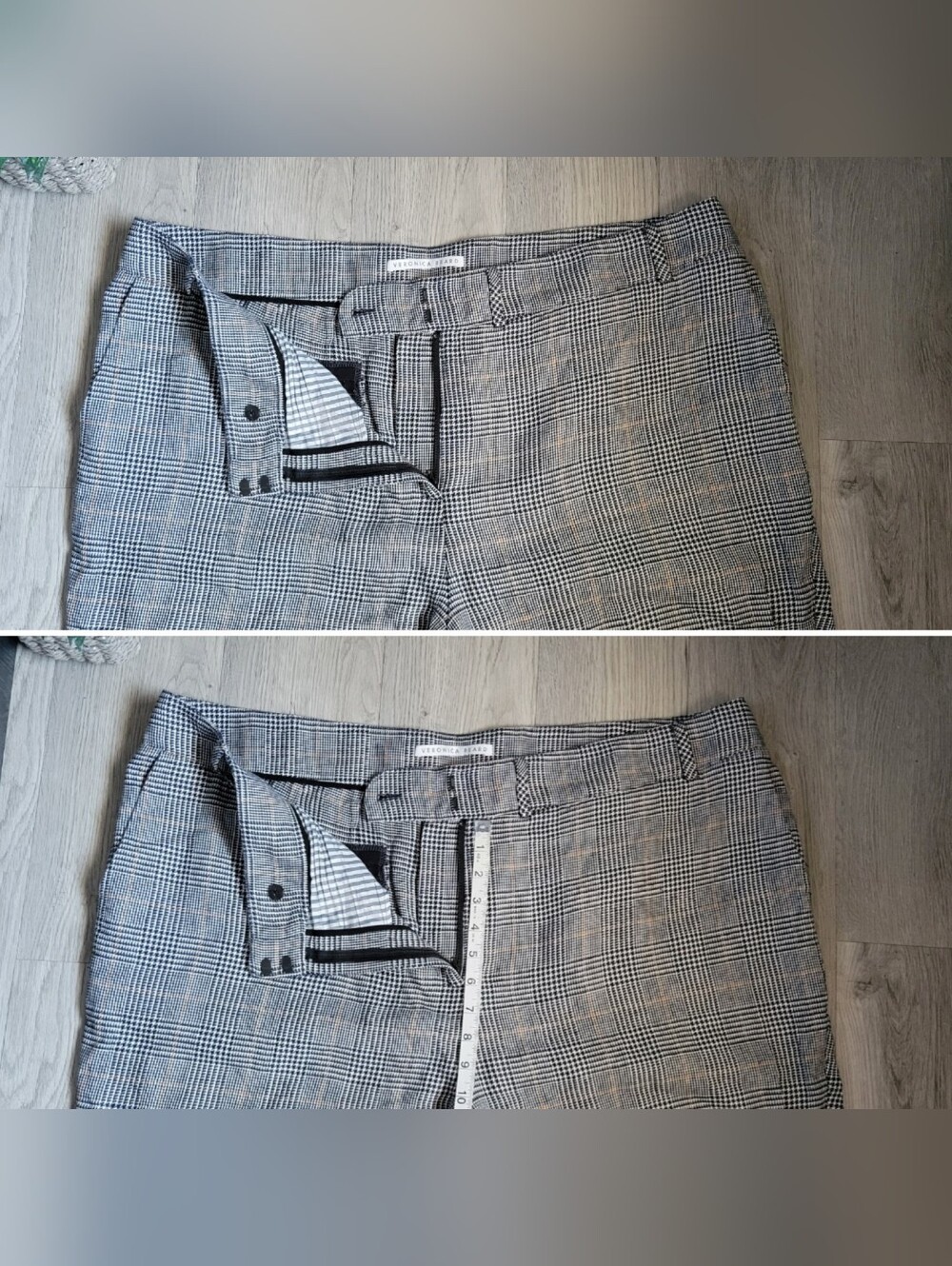 Veronica Beard Gemini Linen Blend Houndstooth Plaid Crop Pant in Navy Multi, 26 - Picture 11 of 16